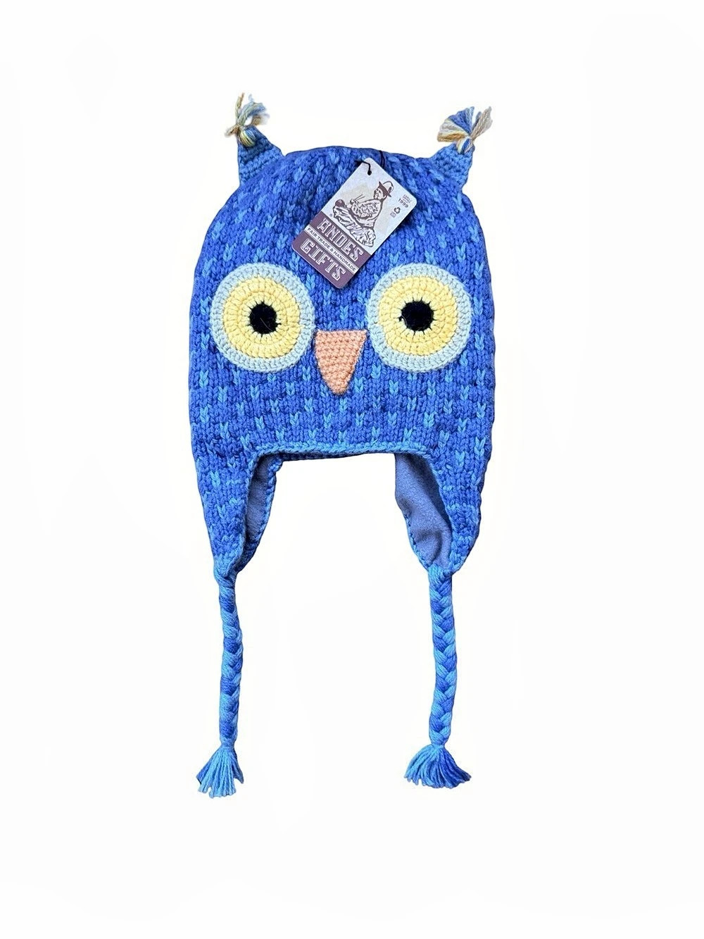 NWT 100% Handmade Alpaca wool Blue owl crotchet knit winter hat / Beanie